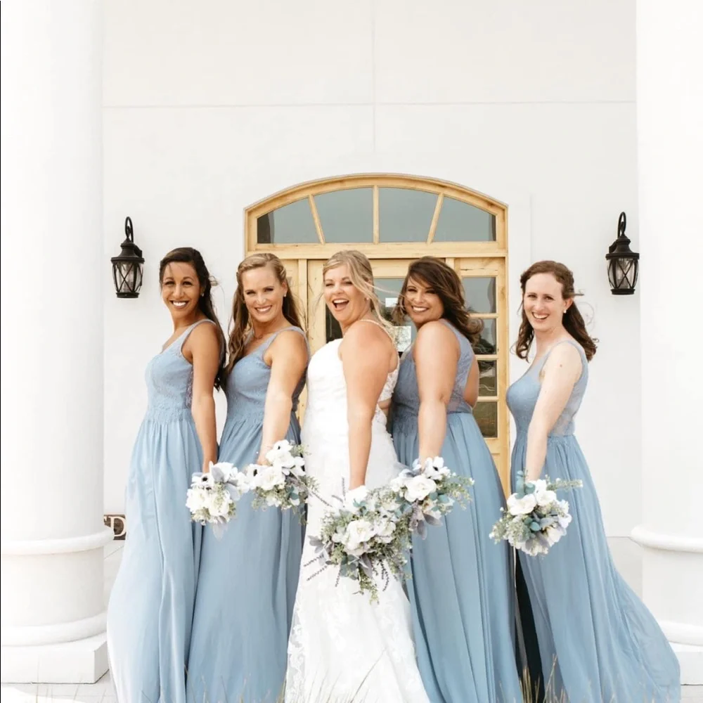 Azazie | Dresses | Beautiful Azazie Bridesmaid Dress In Dusty Blue Size 12  | Poshmark